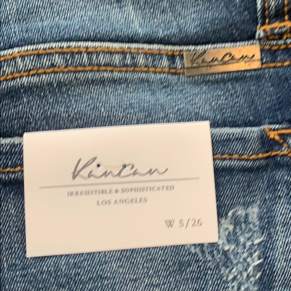 KanCan denim distressed leopard fabric jeans - Picture 5 of 10